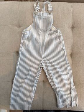 Zara Kids Striped Cotton Overalls - Light Blue & White